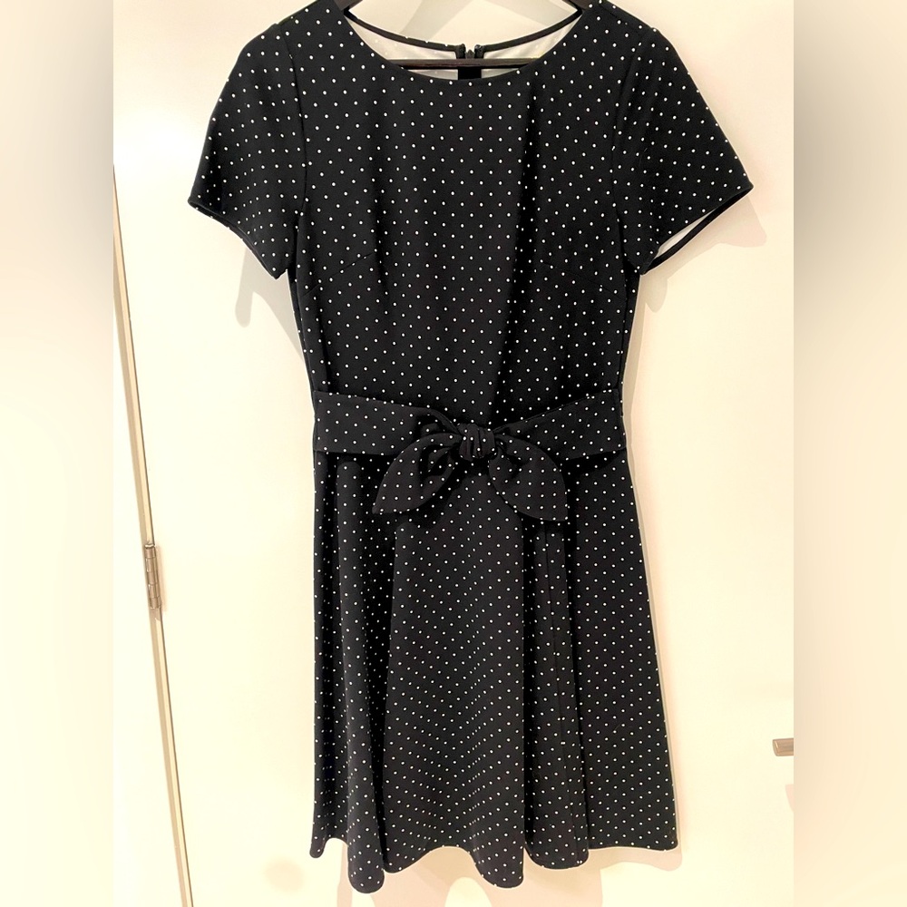 Kate Spade Black & White Fit & Flare Dress with Bow, Size 6